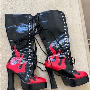 Ellie Black and Red Flame Heeled Boots